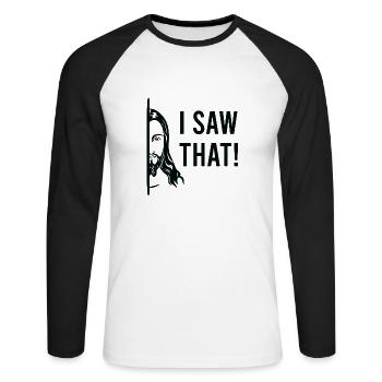 I Saw That Jesus - Unisex Long Sleeve Baseball T-Shirt - white/black - Front - Nik (191cm)