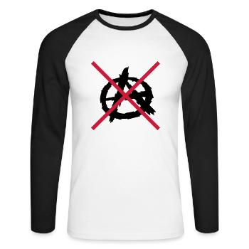 No anarchy symbol logo - Unisex Long Sleeve Baseball T-Shirt - white/black - Front - Nik (191cm)