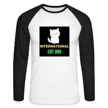 Journée internationale du chat 2022 - T-shirt baseball manches longues Homme - blanc/noir - Devant - Nik (191cm)