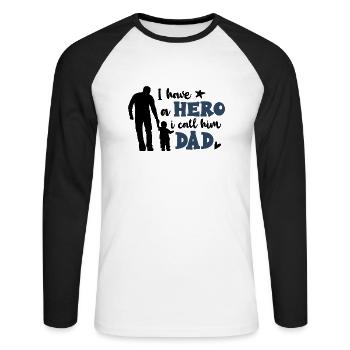 I have a Hero i call him Dad - Unisex Baseballshirt langarm - Weiß/Schwarz - Vorne - Nik (191cm)