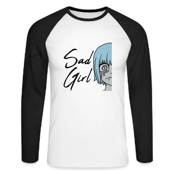 Visage de sad girl en pleurs - T-shirt baseball manches longues Homme - blanc/noir - Devant - Nik (191cm)