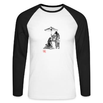 geisha and baby - T-shirt baseball manches longues Homme - blanc/noir - Devant - Nik (191cm)