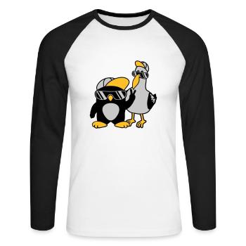 Möwe Pinguin 2 Freunde - Unisex Baseballshirt langarm - Weiß/Schwarz - Vorne - Nik (191cm)