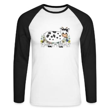 Cow - Unisex Long Sleeve Baseball T-Shirt - white/black - Front - Nik (191cm)
