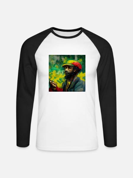 Rastafari Rauche Unkrautmalerei - Unisex Baseballshirt langarm - Weiß/Schwarz
