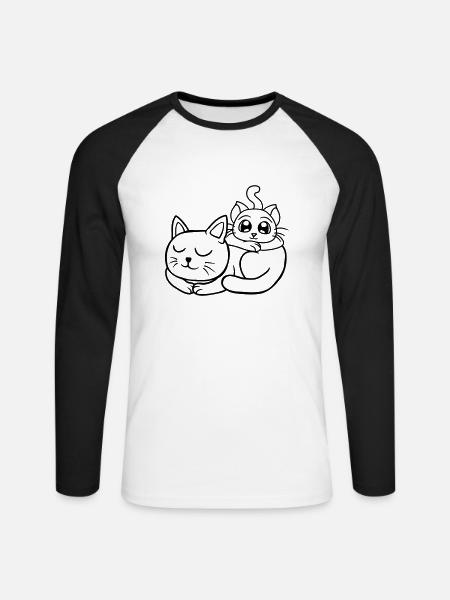 Chillende Katzen Freunde aufeinander - Unisex Baseballshirt langarm - Weiß/Schwarz