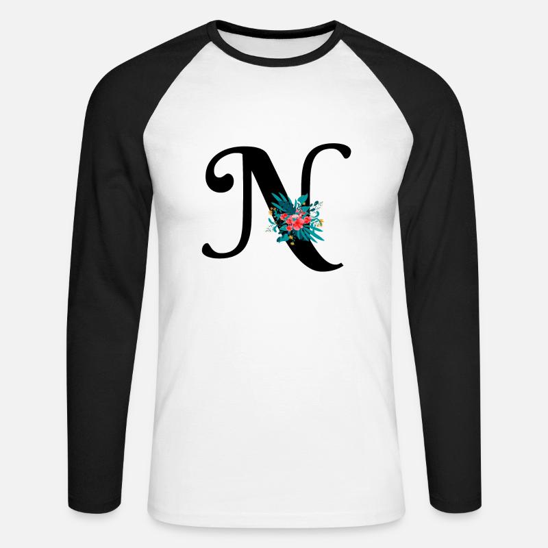 Buchstabe N geblümt - Unisex Baseballshirt langarm - Weiß/Schwarz