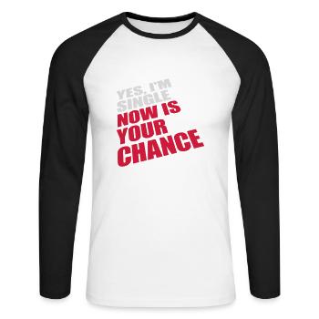 single now your chance - Unisex Baseballshirt langarm - Weiß/Schwarz - Vorne - Nik (191cm)