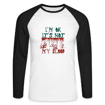 Je suis ok Ce n’est pas mon sang - T-shirt baseball manches longues Homme - blanc/noir - Devant - Nik (191cm)