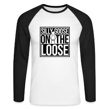 goose on the loose - Unisex Baseballshirt langarm - Weiß/Schwarz - Vorne - Nik (191cm)