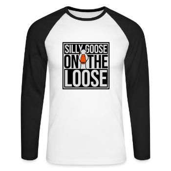 goose on the loose - Unisex Baseballshirt langarm - Weiß/Schwarz - Vorne - Nik (191cm)