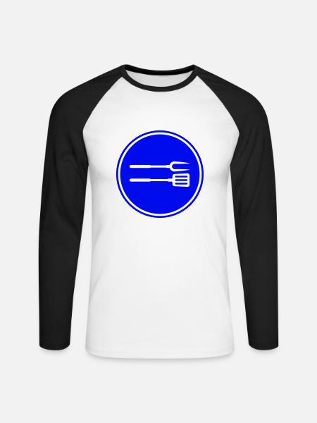 Grillzange Grillen Symbol - Unisex Baseballshirt langarm - Weiß/Schwarz
