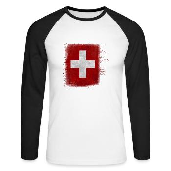 Flagge der Schweiz - Unisex Baseballshirt langarm - Weiß/Schwarz - Vorne - Nik (191cm)