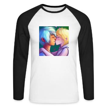 LGBT Queer kiss 🌈🌈 - Unisex Long Sleeve Baseball T-Shirt - white/black - Front - Nik (191cm)