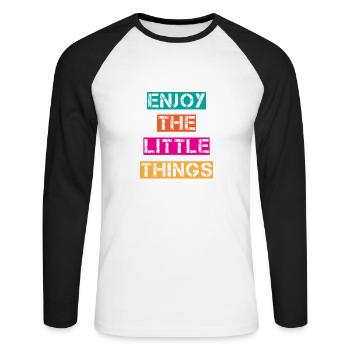 Enjoy - Unisex Baseballshirt langarm - Weiß/Schwarz - Vorne - Nik (191cm)