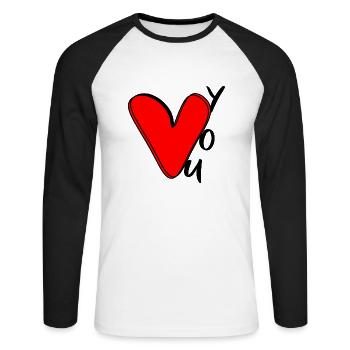 cœur rouge amour couple cadeau saint valentin - T-shirt baseball manches longues Homme - blanc/noir - Devant - Nik (191cm)