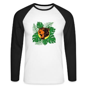 Tiger Jungle Roar Monstera Leaves Gift - Unisex Long Sleeve Baseball T-Shirt - white/black - Front - Nik (191cm)