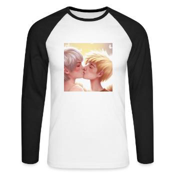 LGBT Queer kiss 🌈🌈 - Unisex Long Sleeve Baseball T-Shirt - white/black - Front - Nik (191cm)