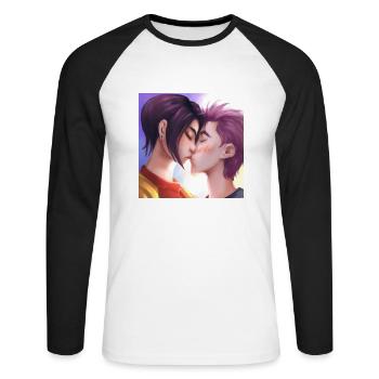 LGBT Queer kiss 🌈🌈 - Unisex Long Sleeve Baseball T-Shirt - white/black - Front - Nik (191cm)