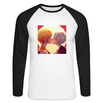 LGBT Queer kiss 🌈🌈 - Unisex Long Sleeve Baseball T-Shirt - white/black - Front - Nik (191cm)