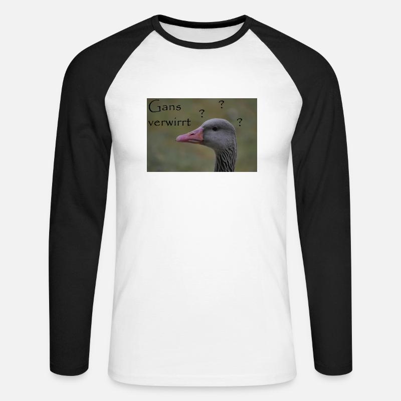 Gans verwirrt - witziger Spruch - Unisex Baseballshirt langarm - Weiß/Schwarz