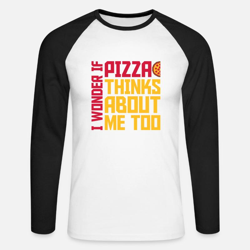 pizza thinks about me - Unisex Baseballshirt langarm - Weiß/Schwarz