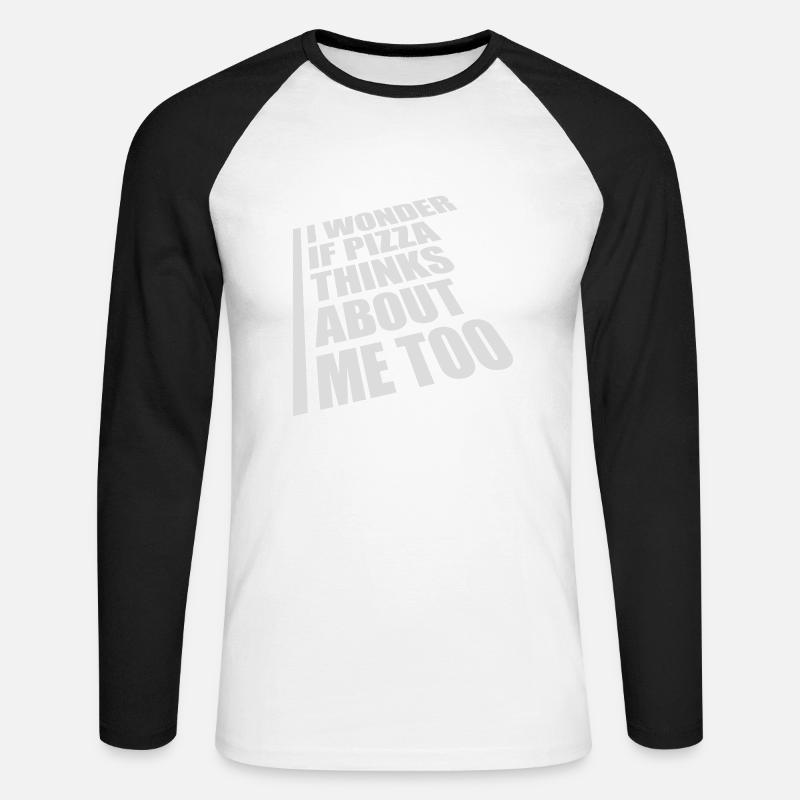 pizza thinks about me - Unisex Baseballshirt langarm - Weiß/Schwarz