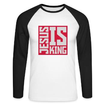 Citation de Jésus est roi - T-shirt baseball manches longues Homme - blanc/noir - Devant - Nik (191cm)