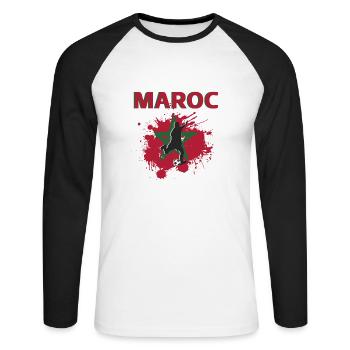 Maroc Football 2022 supporter de Maroc foot - T-shirt baseball manches longues Homme - blanc/noir - Devant - Nik (191cm)