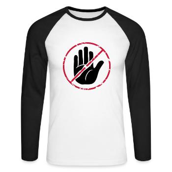 Stop Zeichen Hand durchgestrichen - Unisex Baseballshirt langarm - Weiß/Schwarz - Vorne - Nik (191cm)