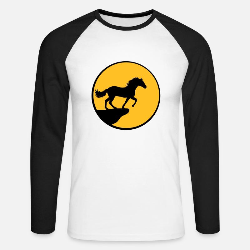 Stehendes Pferd Klippe Mond - Unisex Baseballshirt langarm - Weiß/Schwarz