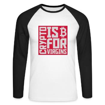 crypto is for virgins - Unisex Baseballshirt langarm - Weiß/Schwarz - Vorne - Nik (191cm)