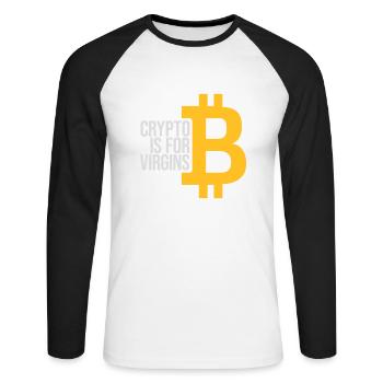 crypto is for virgins - Unisex Baseballshirt langarm - Weiß/Schwarz - Vorne - Nik (191cm)