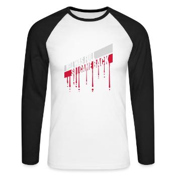 hell was full Zitat - Unisex Baseballshirt langarm - Weiß/Schwarz - Vorne - Nik (191cm)