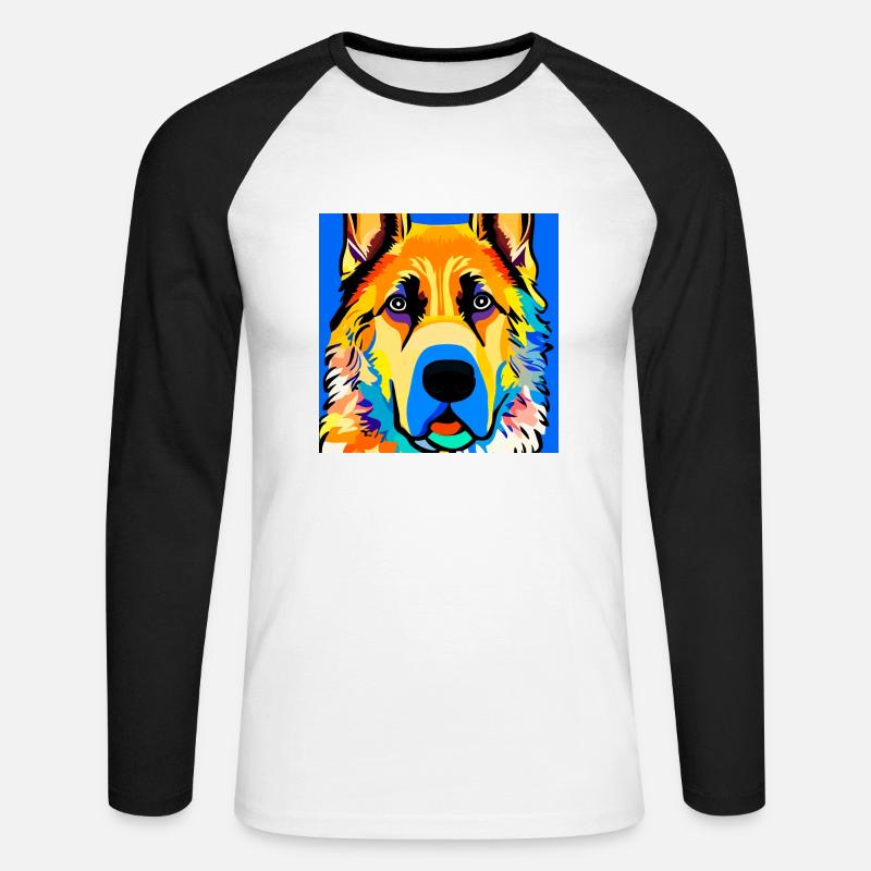 Deutscher Schäferhund, digitale Malerei, - Unisex Baseballshirt langarm - Weiß/Schwarz