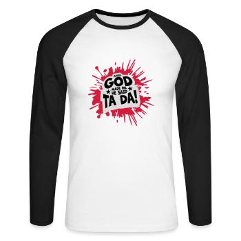 after god made me - Unisex Baseballshirt langarm - Weiß/Schwarz - Vorne - Nik (191cm)
