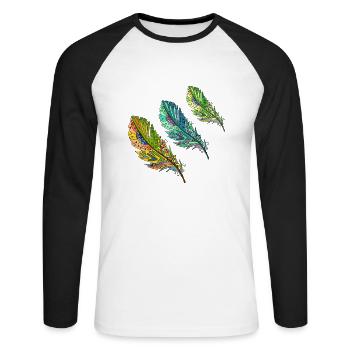 Feder - Unisex Baseballshirt langarm - Weiß/Schwarz - Vorne - Nik (191cm)