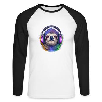 Cool paresseux avec des écouteurs écoute de la musique - T-shirt baseball manches longues Homme - blanc/noir - Devant - Nik (191cm)