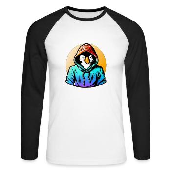 Pingouin avec pull - T-shirt baseball manches longues Homme - blanc/noir - Devant - Nik (191cm)