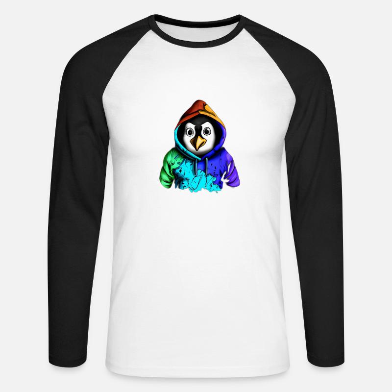 Überraschter Pinguin mit Pullover - Unisex Baseballshirt langarm - Weiß/Schwarz