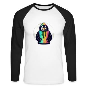 Pingouin avec pull coloré - T-shirt baseball manches longues Homme - blanc/noir - Devant - Nik (191cm)