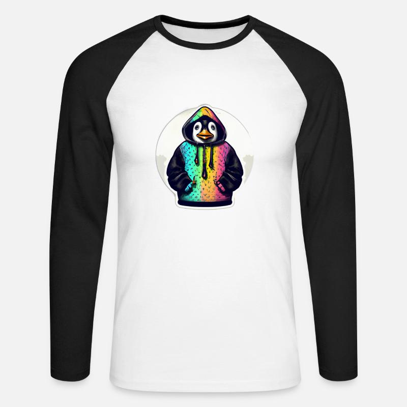 Pinguin mit Bunten Pullover - Unisex Baseballshirt langarm - Weiß/Schwarz