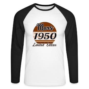 Mars 1950 Limited edition | Bois Bruns - T-shirt baseball manches longues Homme - blanc/noir - Devant - Nik (191cm)