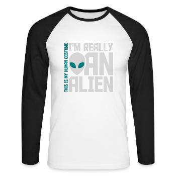 human costume alien Zitat - Unisex Baseballshirt langarm - Weiß/Schwarz - Vorne - Nik (191cm)