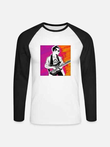 Gitarrist Pop Art - Unisex Baseballshirt langarm - Weiß/Schwarz