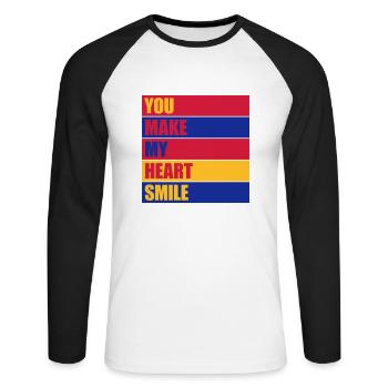 make my heart smile - Unisex Baseballshirt langarm - Weiß/Schwarz - Vorne - Nik (191cm)