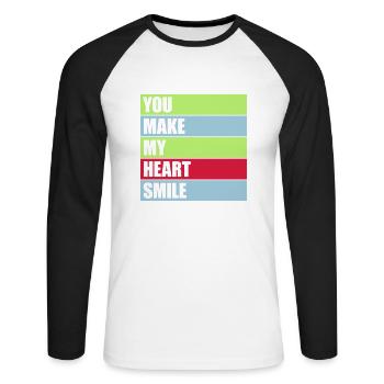 make my heart smile - Unisex Baseballshirt langarm - Weiß/Schwarz - Vorne - Nik (191cm)