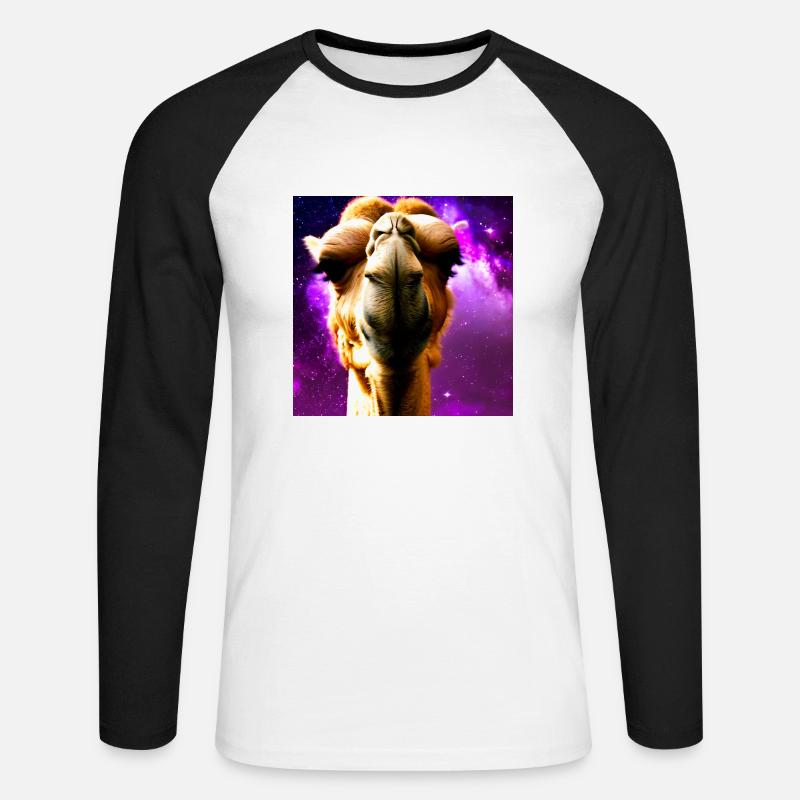 Dromedar Kopf - Kamel - Unisex Baseballshirt langarm - Weiß/Schwarz