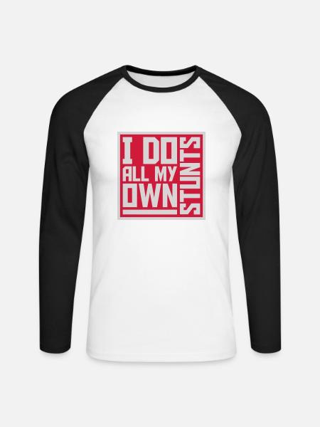 all my own stunts - Unisex Long Sleeve Baseball T-Shirt - white/black