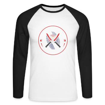 True Crime Club Colorado, Murderino Murder Show - Unisex Baseballshirt langarm - Weiß/Schwarz - Vorne - Nik (191cm)